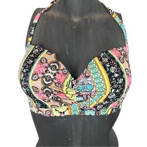 Victoria's Secret Bikini Top  32DD  Underwire Molded Scalloped Halter Pink Print